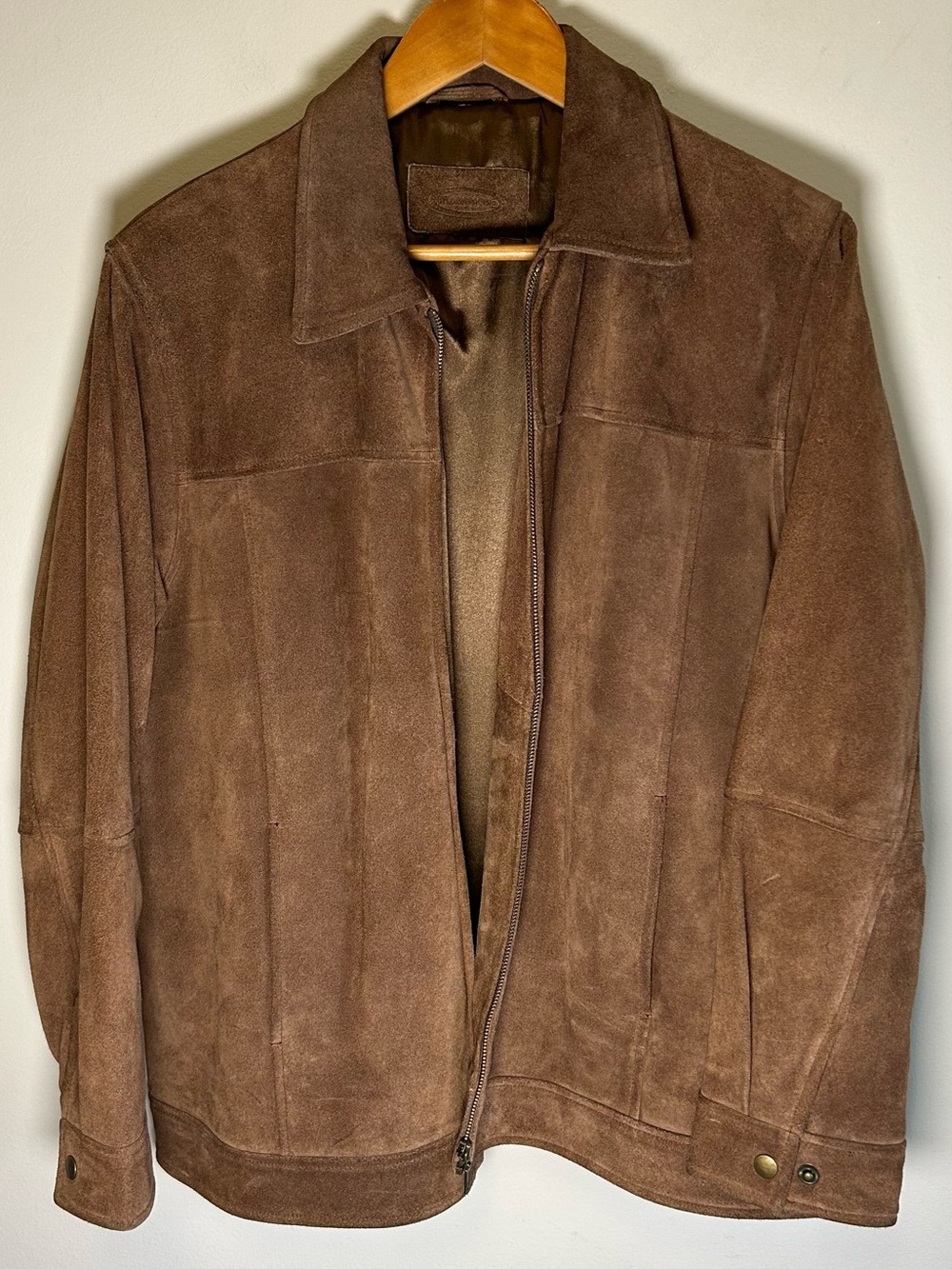 Beardmore Leather Suede Jacket Men's L Brown Full Zip Lined Moto Biker Genuine